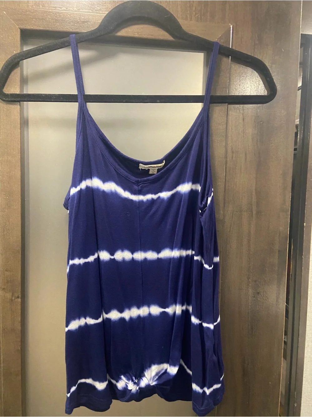 Ultra Flirt Navy Blue and White Tie-Dye Spaghetti Strap Cami Top